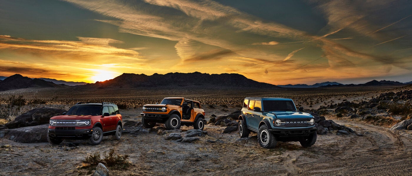 2026 Ford Bronco lineup parked in desert